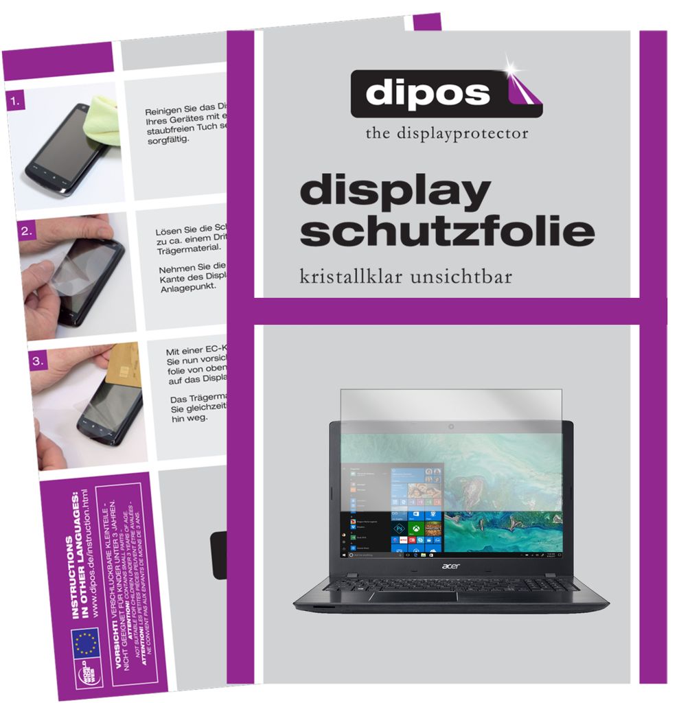 2x Schutzfolie für Acer Aspire E 15 klar Displayschutzfolie Folie Display Schutz dipos