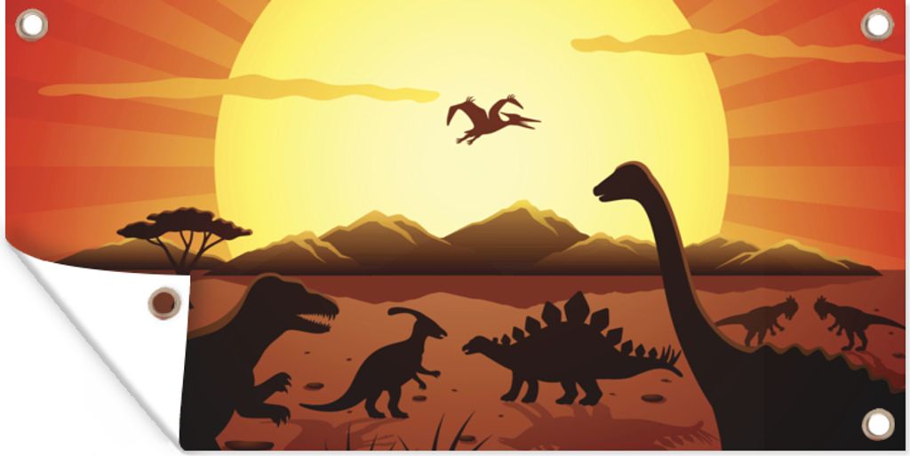 MuchoWow 80x40 cm Outdoor-Poster Gartendeko Sichtschutz Garten Poster für den Garten Dino - Sonne - Natur - Zeichnung - Kinder - Jungen