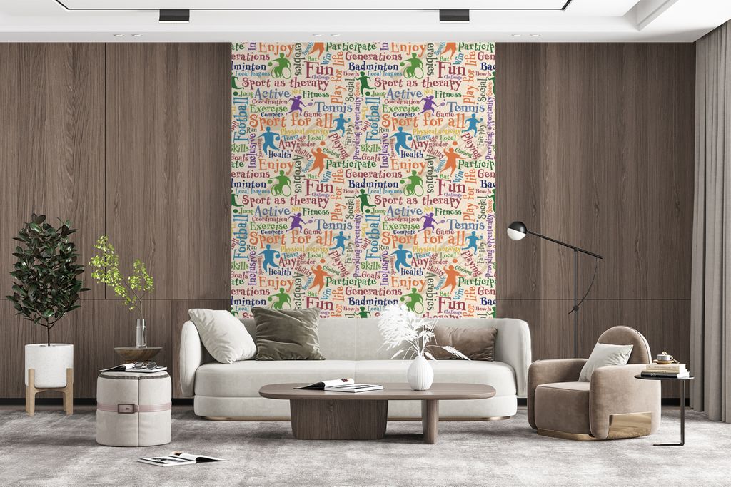 MuchoWow Fototapete für Wohnzimmer oder Schlafzimmer Wandtapete Vinyl Motivtapete Muster - Sport - Alphabet - Zitate - 205x280 cm - Wandbild