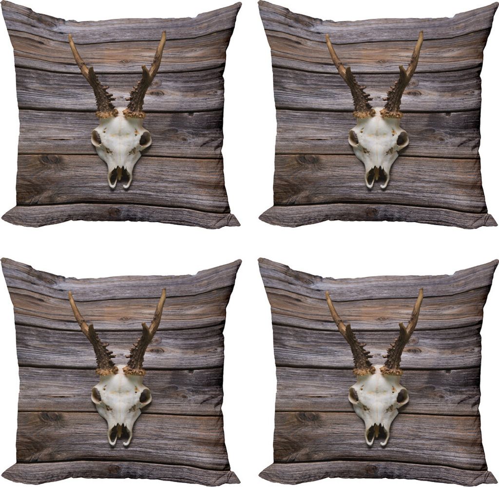 ABAKUHAUS Geweih Kissenbezug Set (4 Stück), Rustic Antlers auf Holz, Moderner Doppelseitiger Digitaldruck, 45 cm x 45 cm, braun Beige