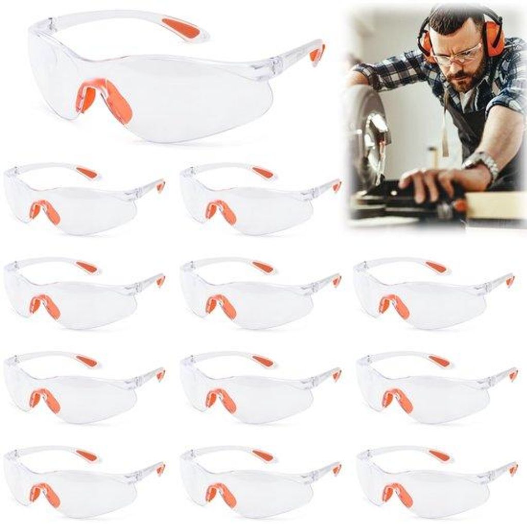 Schutzbrille für DIY - klare PC-Brille mit Gummi-Nasensteg - Set aus 12 Stücken
