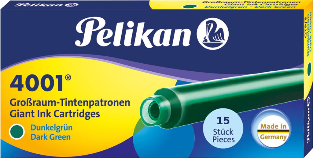 15 Pelikan Großraum Tintenpatronen 4001 / Füllerpatronen / Farbe: dunkelgrün