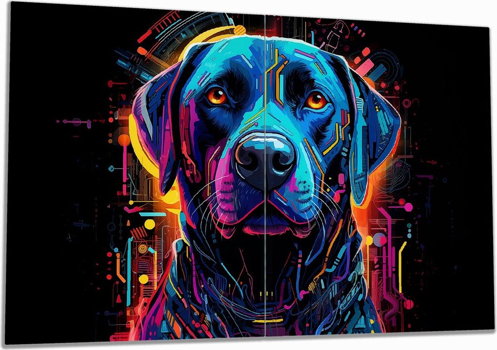 Wallario Herdabdeckplatte aus Glas, Größe 80 x 52 cm 2-teilig, Motiv Cyber-Labrador