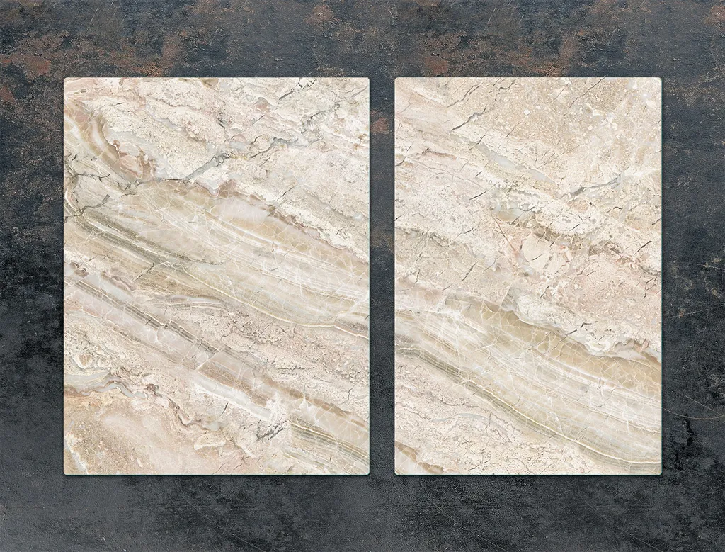 Piastre copri fornelli 2 pezzi 75x52 Copri piano cottura in ceramica tagliere in vetro marmo beige - 3