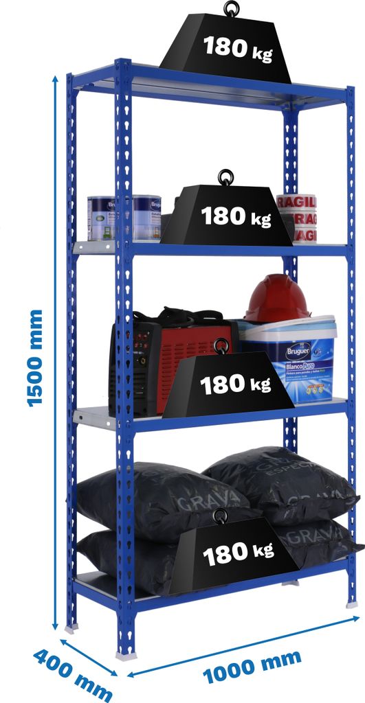 Metallregal SIMONCLICK PLUS 4/400 1500 BLAU/VERZINKT