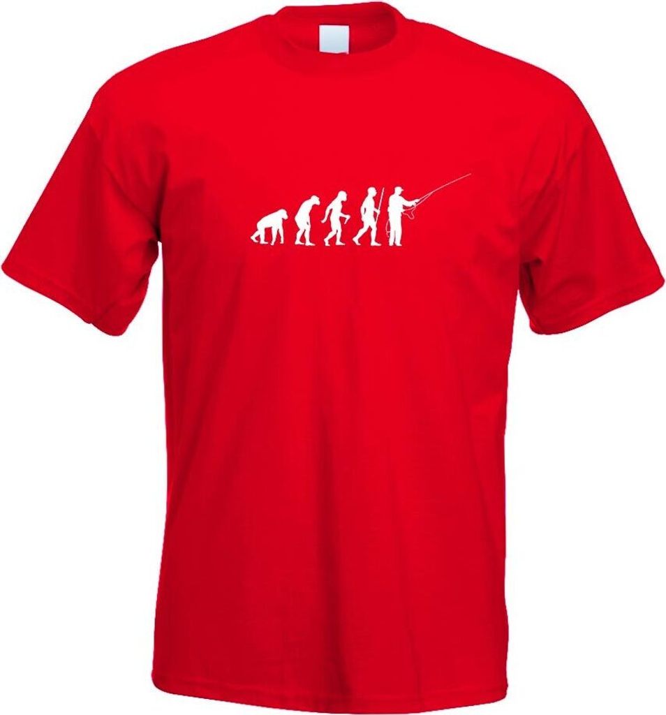 Kiwistar - T-Shirt - rot - Angler - Fischer - Evolution Motiv Bedruckt Funshirt Design Print - mit Motiv Bedruckt - Funshirt Design - Sport - Freiz...