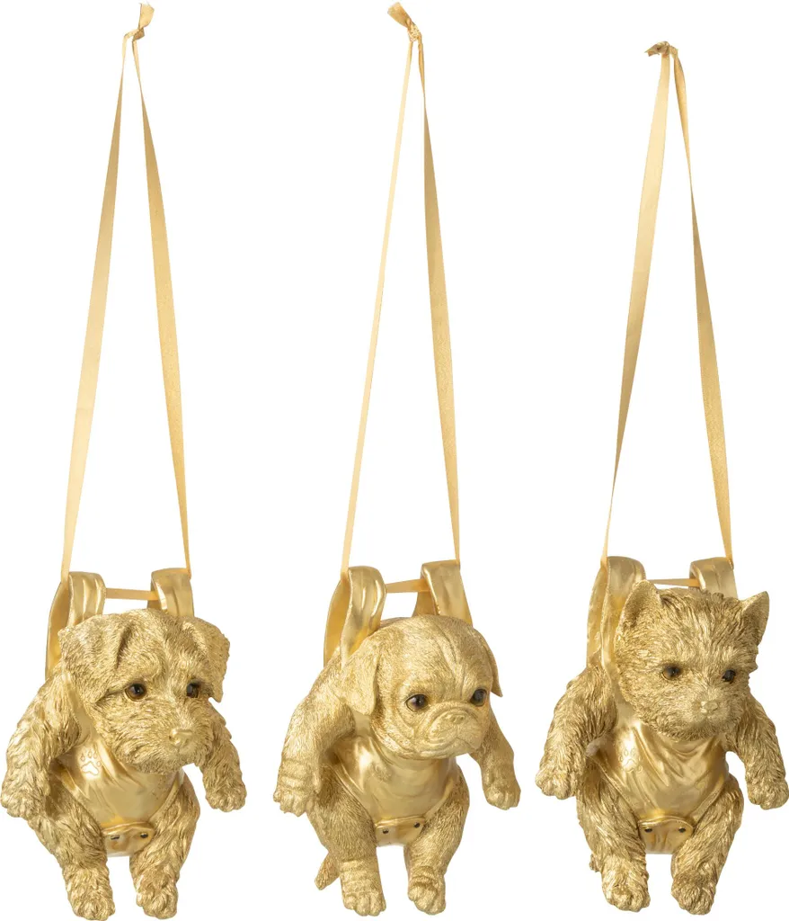 Chien en Résine Or J-Line pour Décorer une Étagère ou Buffet de Salon