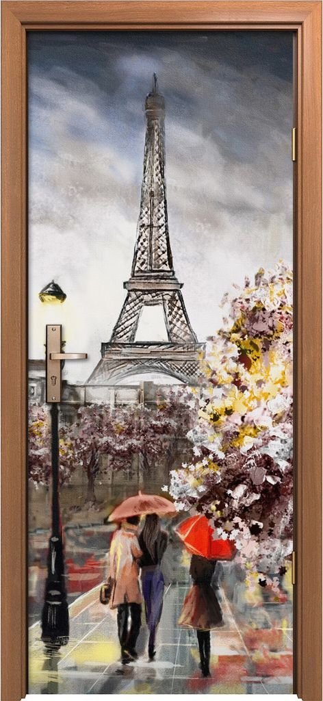 Türposter 80x200 cm Türaufkleber Türtapete Türfolie Klebefolie Paris Eiffel Straße Autos Menschen