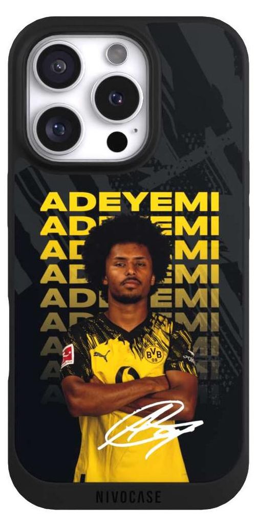 NIVOCASE Handyhülle für Apple iPhone 16 Pro Hülle NIVOpure Case Schwarz BVB Borussia Dortmund Karim Adeyemi