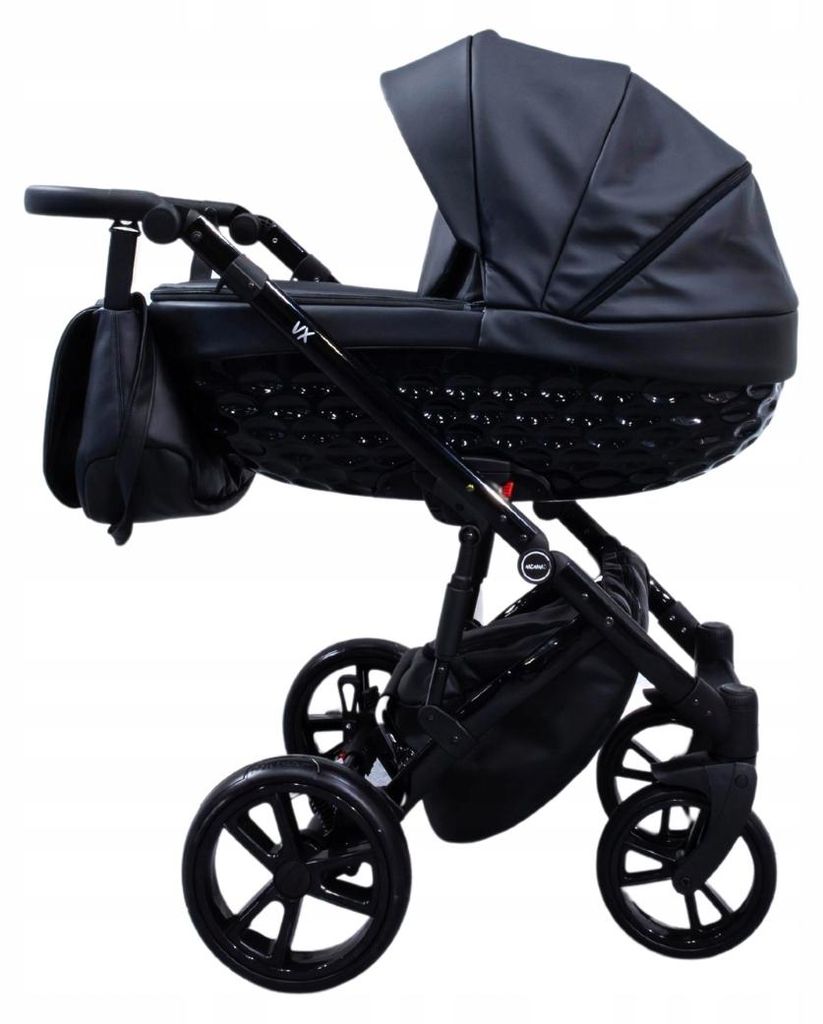 Mommo Vx 3-in-1 Kombikinderwagen Schwarz Kunstleder mit Babyschale