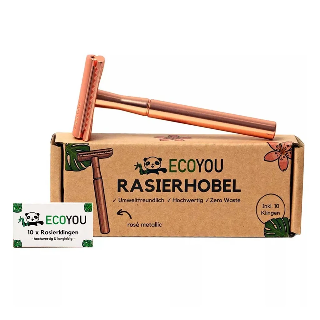 Rasoio di Sicurezza Zero Waste Legno Ulivo e Oro Rosa - 10 Lame DE
