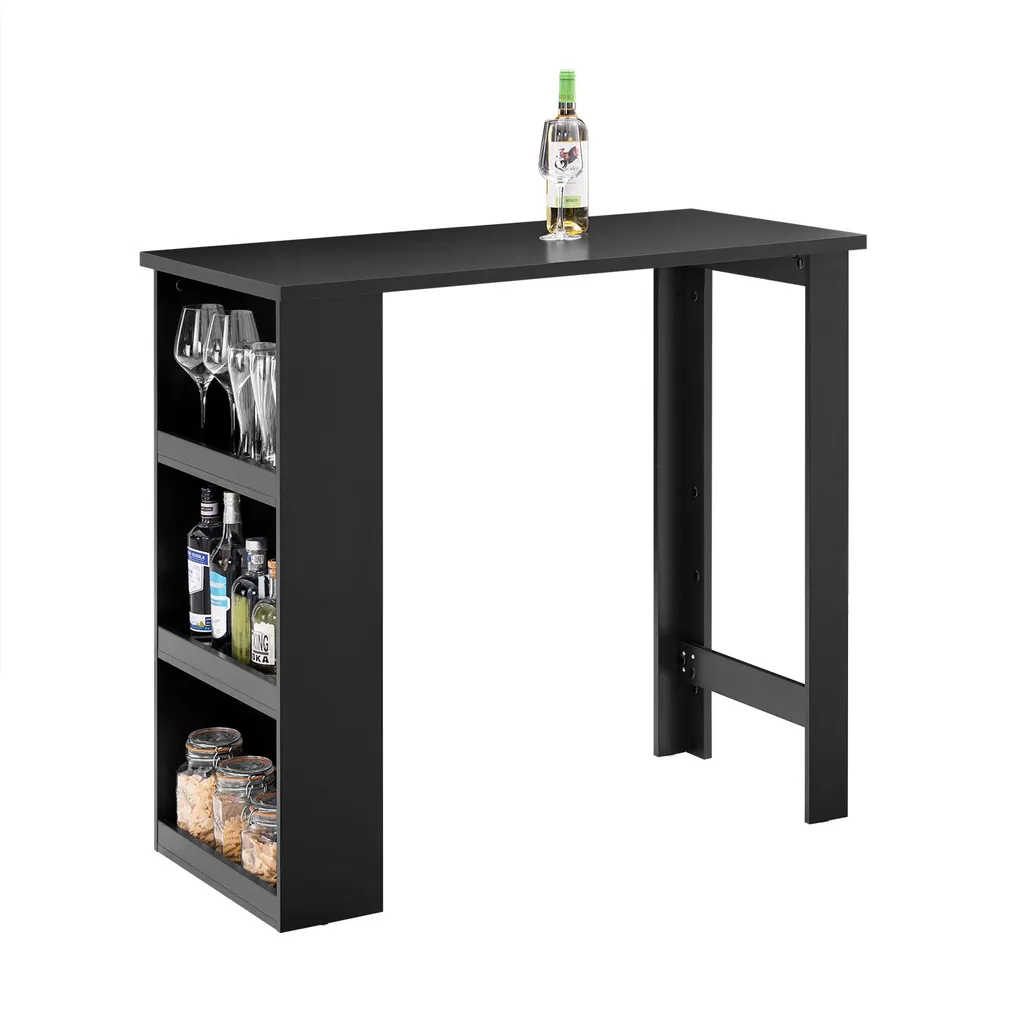 Table haute de cuisine SoBuy FWT17-II-SCH noire avec 3 étagères