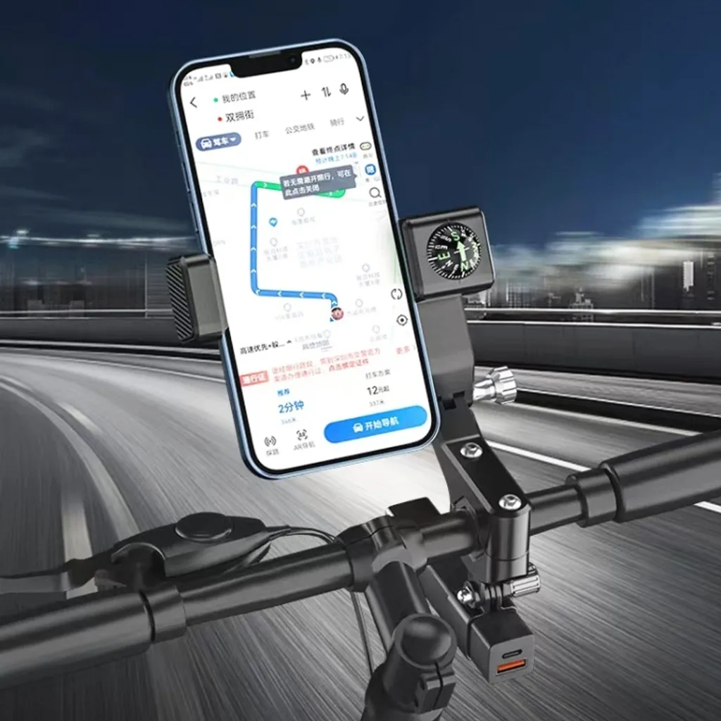 Supporto Smartphone Moto Professionale - Snodo Sferico con Bussola e LED
