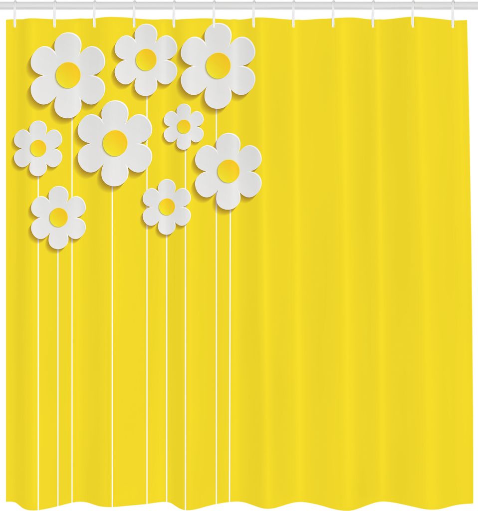 ABAKUHAUS Gelb Duschvorhang, Frühlings Blumen Muster Auf Sauberem Hintergrund Blüten Wiesen Szenischem Kunstdruck, Stoffliches Gewebe Badezimmerd...