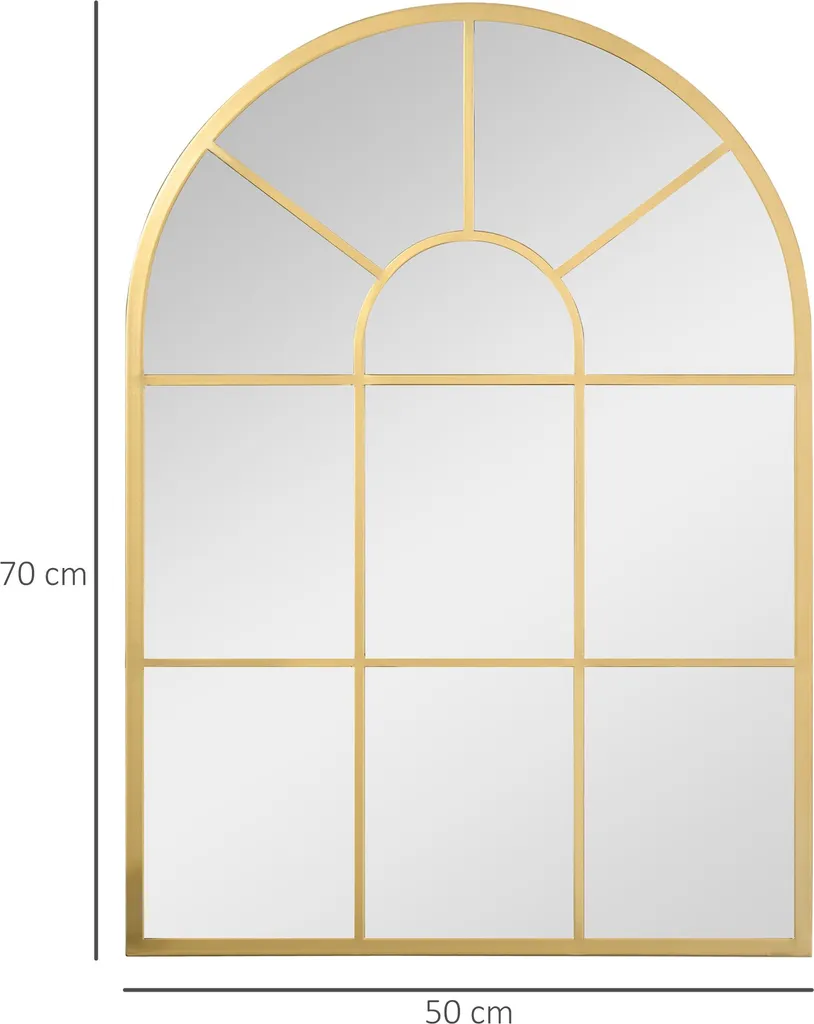 HOMCOM Miroir Mural Arqué 70x50 cm - Style Verrière Industriel Doré