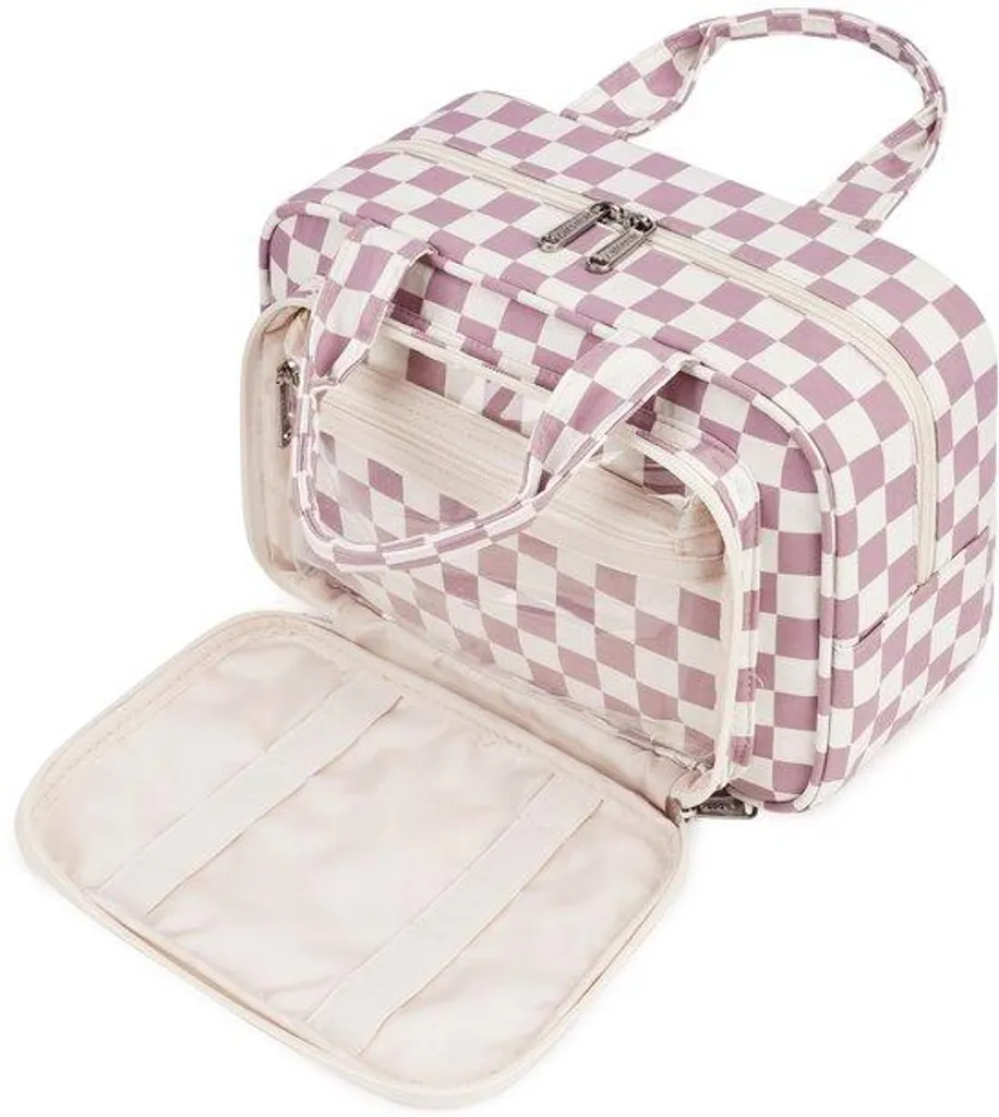 Grande trousse de toilette anti-fuite femme rose grand volume