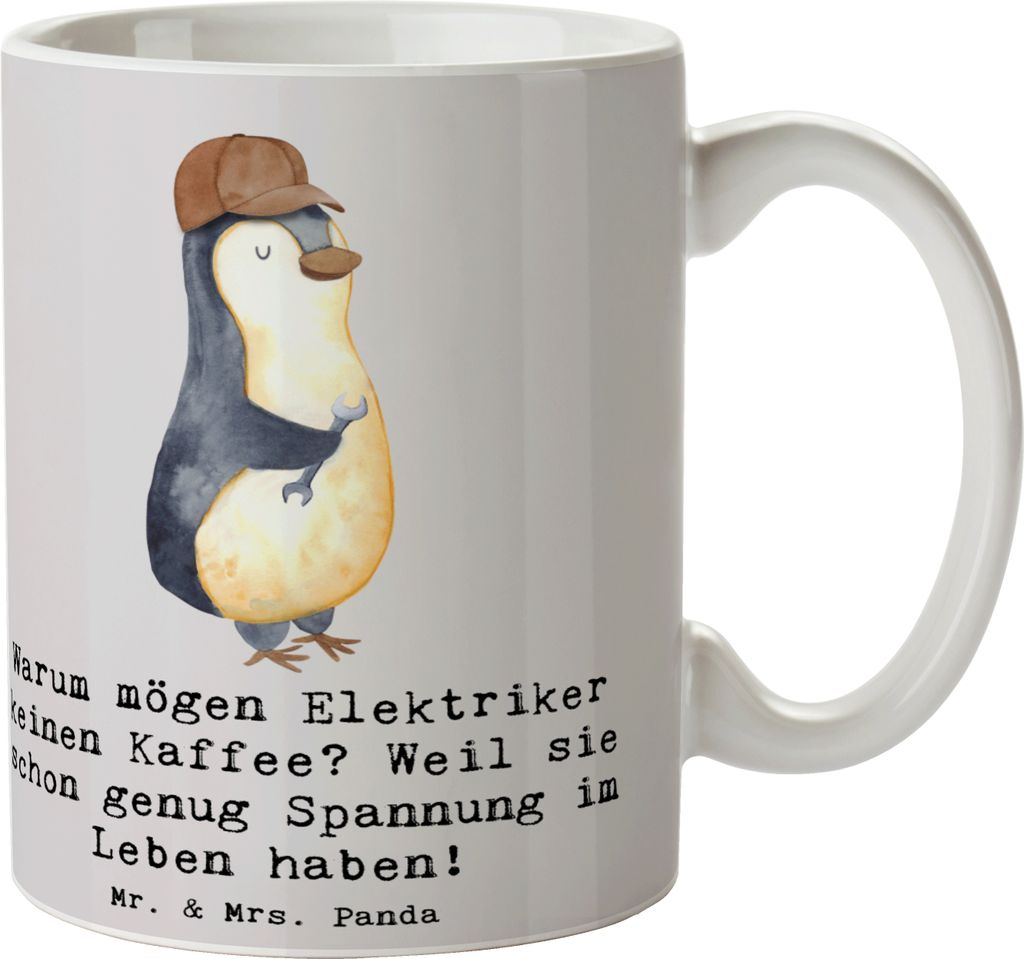 Mr. & Mrs. Panda Kaffeetasse Elektriker Witz - Grau Pastell - Geschenk, Teetasse, Becher, Berufsliebe, statement tasse, Beruf, humorvoll, Pott, Ges...