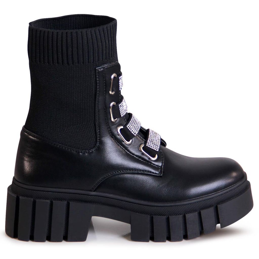 topschuhe24 Damen Plateau Stiefeletten Glitzer Schwarz 37 EU