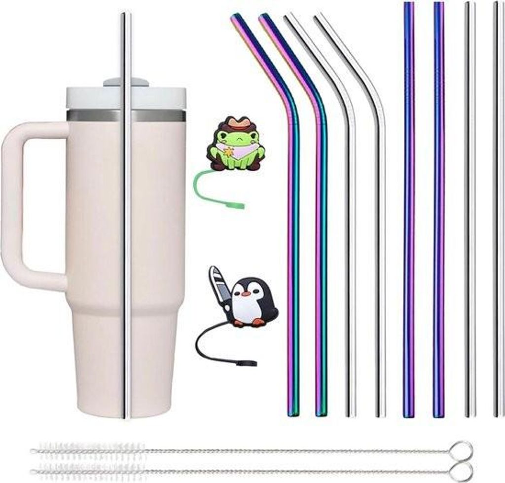Wiederverwendbare Edelstahlstrohhalme – 8er-Pack, 30 cm lang, inklusive Reinigungsbürsten – spülmaschinenfest – für Eisgetränke und Smoot...