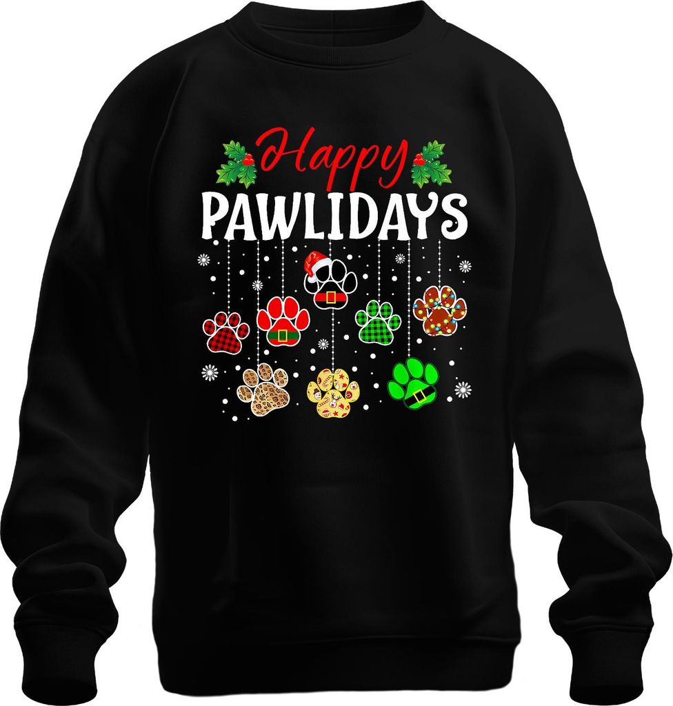 Happy Pawlidays Hunde Katzen Weihnachten Pfoten Geschenk Lustig Uni Sweatshirt Pullover, Schwarz, XXL