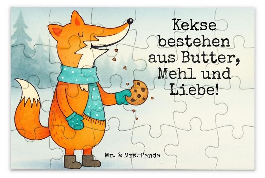 Mr. & Mrs. Panda Puzzle Fuchs Keks Design 24 Teile - Weiß - Geschenk, Legespiel, Weihnachtlich, Frieren, 1500, Liebe, Plätzchen, Winter, Puzzlesp...