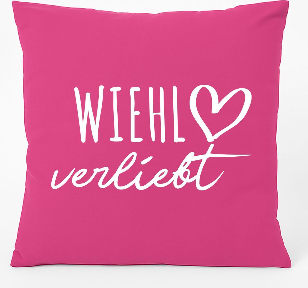 Huuraa Kissen Wiehl verliebt 40x40cm mit Füllung Fuchsia Baumwolle Dekokissen Geschenkidee