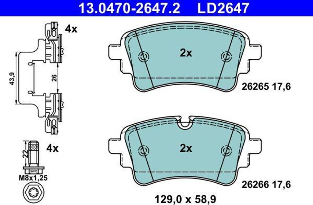 ATE 13.0470-2647.2 Bremsbelagsatz, Scheibenbremse OE 8W0698451AE kompatibel mit A4 8W, A5 F5, A6 4A, A7 4K