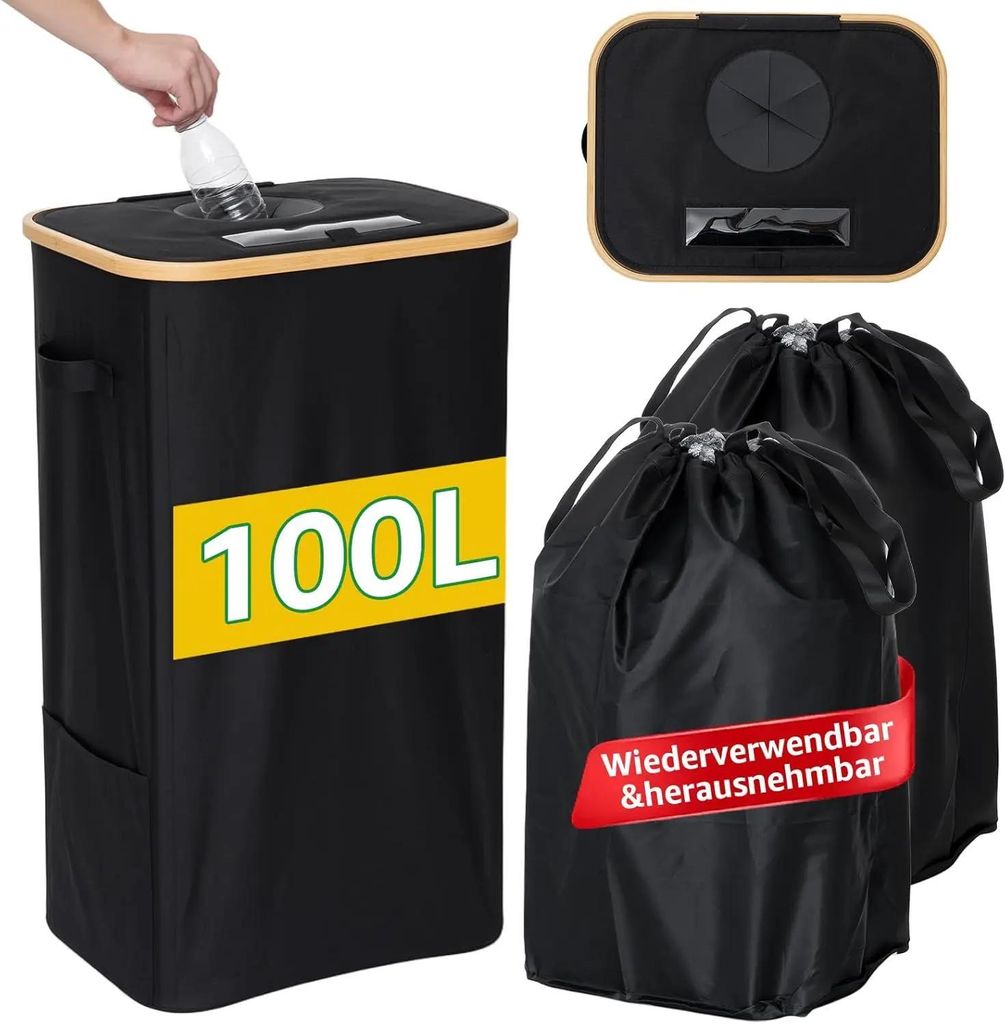 100L faltbare Aufbewahrungsbox - Kunststoff Aufbewahrungskorb - Mit Deckel - Herausnehmbare Tasche - Wiederverwendbar - Für Küche Flaschen Kleidu...