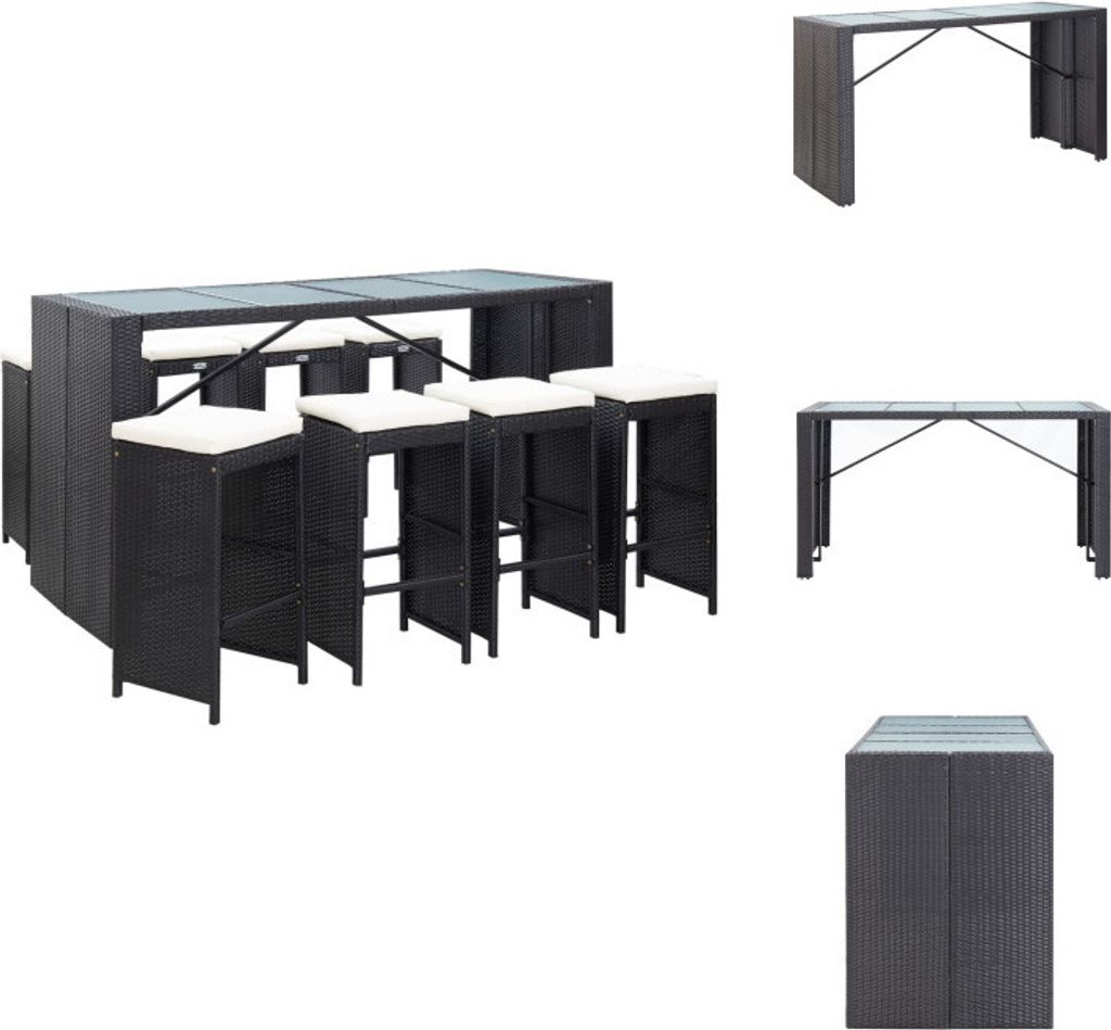 vidaXL 9-tlg. Gartenbar-Set Poly Rattan Schwarz - Gartenmöbel-Sets