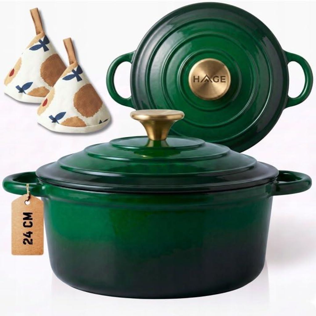 Hage Gusseisen-Topf emailliert 24 cm 4 l, Flaschengrün Produktbild 