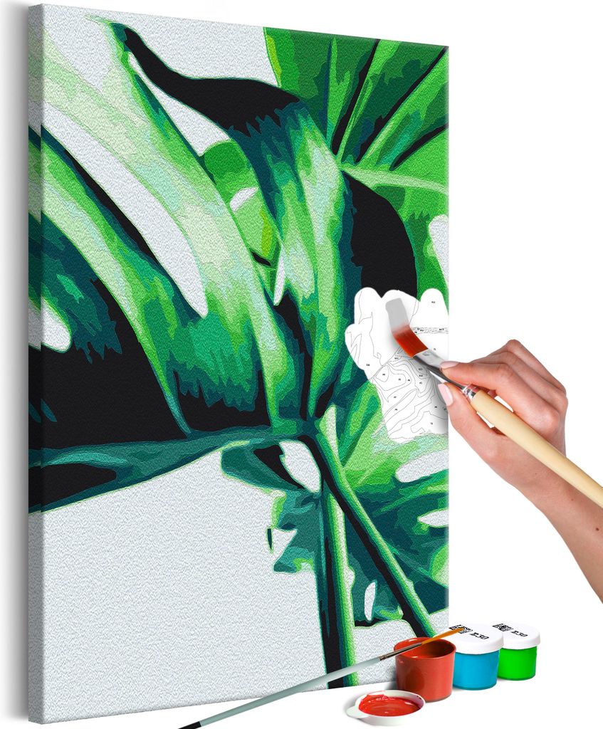 Malen nach Zahlen tropische Blätter Natur Dschungel Monstera 40x50 cm Malset mit Holzrahmen auf Leinwand für Erwachsene Kinder Gemälde Kit DIY