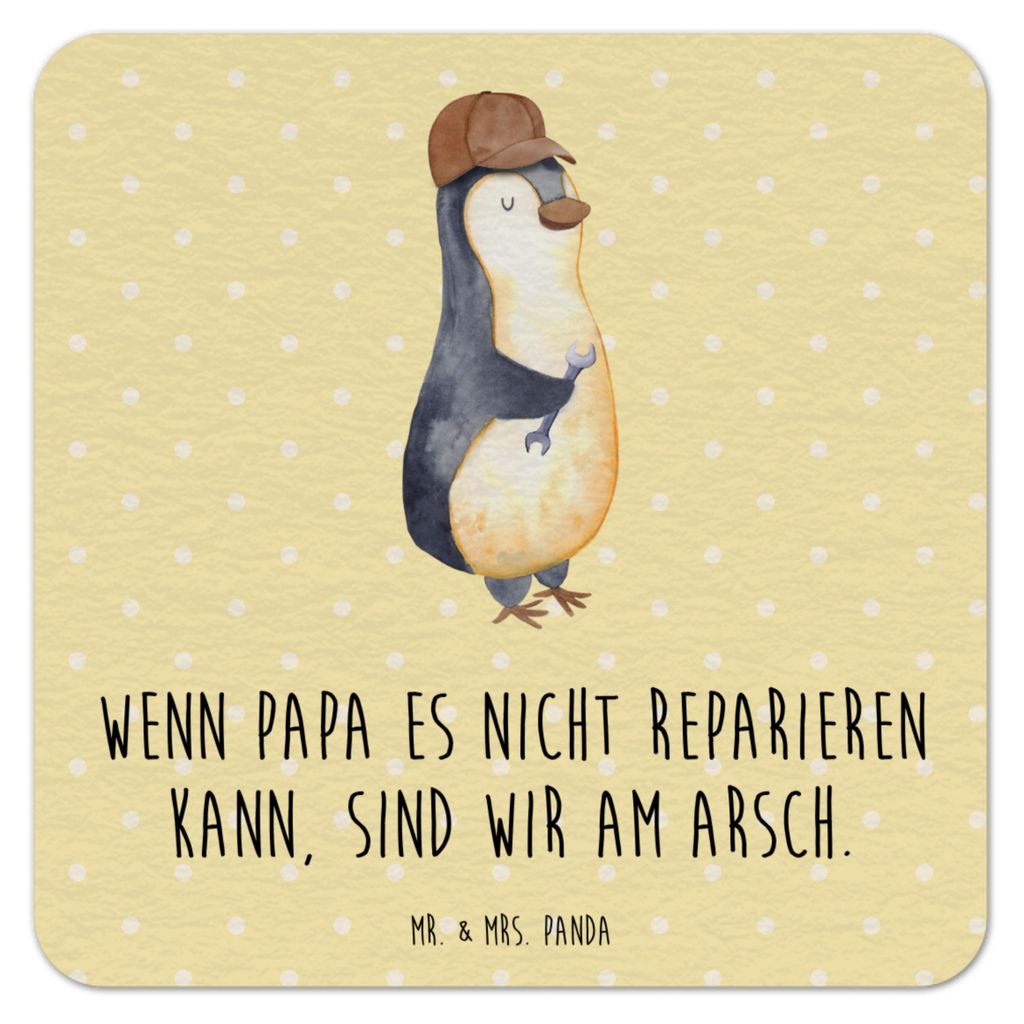 Mr. & Mrs. Panda Getränkeuntersetzer Wenn Papa es nicht reparieren kann, sind wir am Arsch 25er Set - Gelb Pastell - Geschenk, Muttertag, Vatertag...
