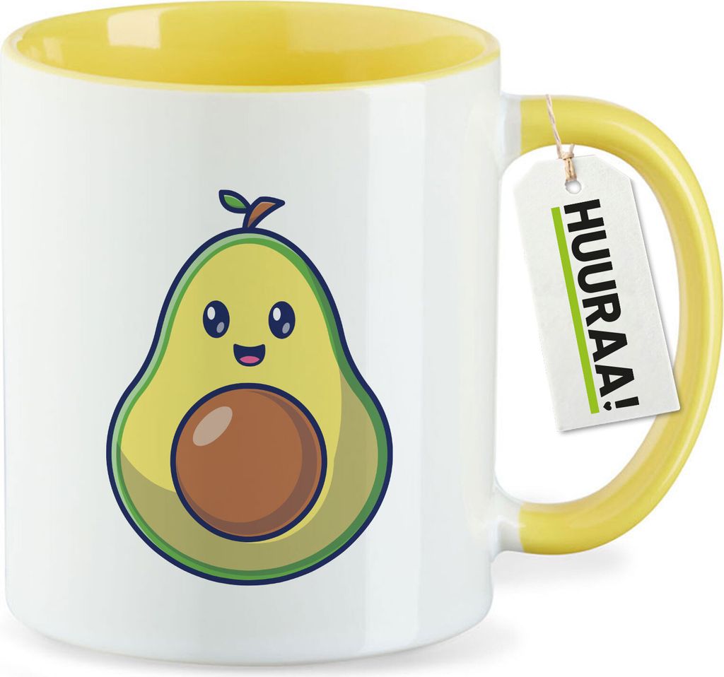 Huuraa Kaffeetasse Avocado Comic 330ml Gelb Keramik Kaffeebecher Geschenkidee