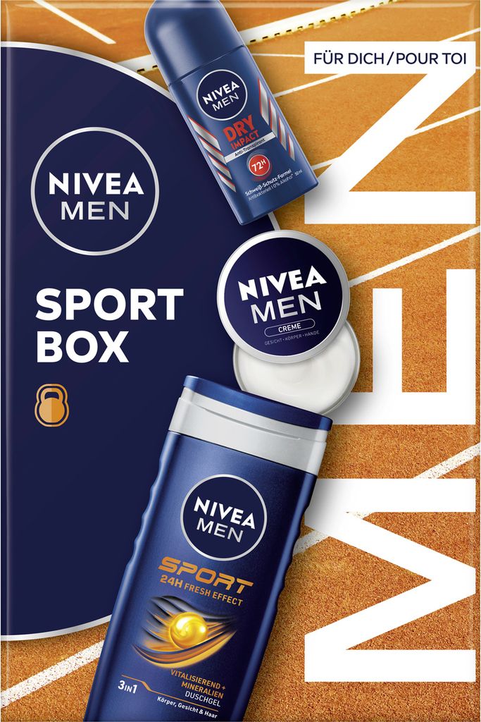 NIVEA MEN Sportbox Deo Roll on Pflegedusche Creme Geschenkset 3tlg