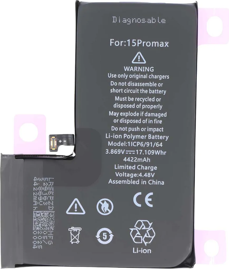 Batterie iPhone 15 Pro Max Avizar Li-Polymer 3.86V 4422 mAh Noir