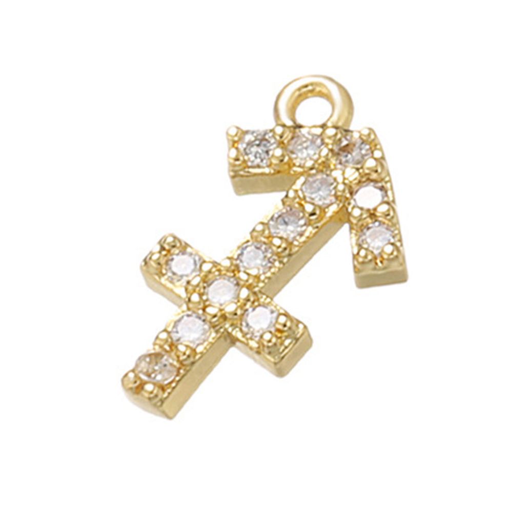 1 Stück 12 Sternzeichen Halskette Anhänger DIY Schmuckherstellung Kupfer Strass glänzend Mini Armband Charm Charm Geschenk-Goldener Schütze