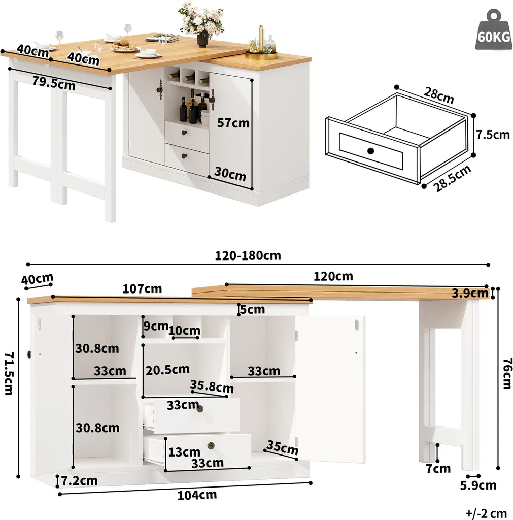 Table haute blanche pivotante à 360° modulable avec casier à bouteilles - 9