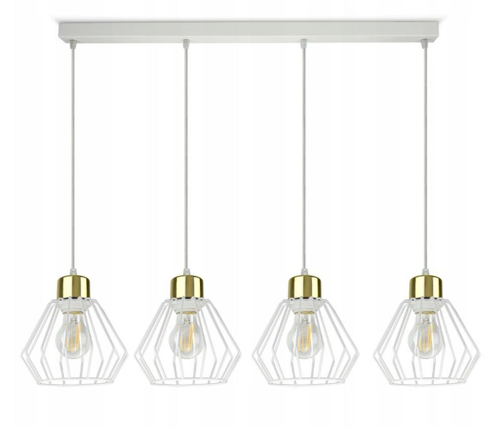 Luxolar Led Pendelleuchte 4 flammig aus Metal Draht Weiß-Gold im Edison-Stil E27 60W - Deckenleuchte GLAM Design - Hängelampe für Wohnzimmer, K...