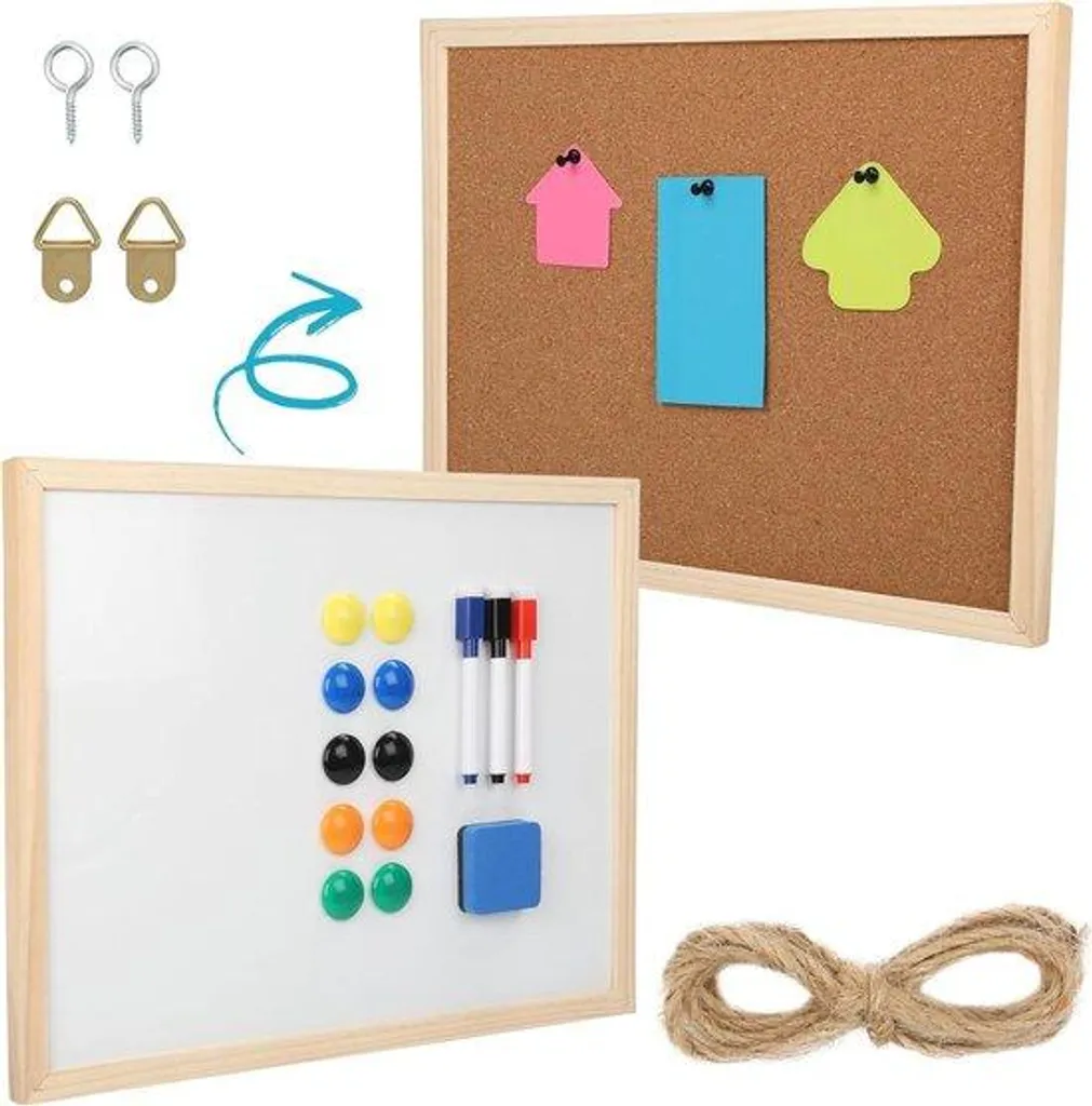 Tableau blanc et noir double face 42 x 32,5 cm avec kit complet d'accessoires