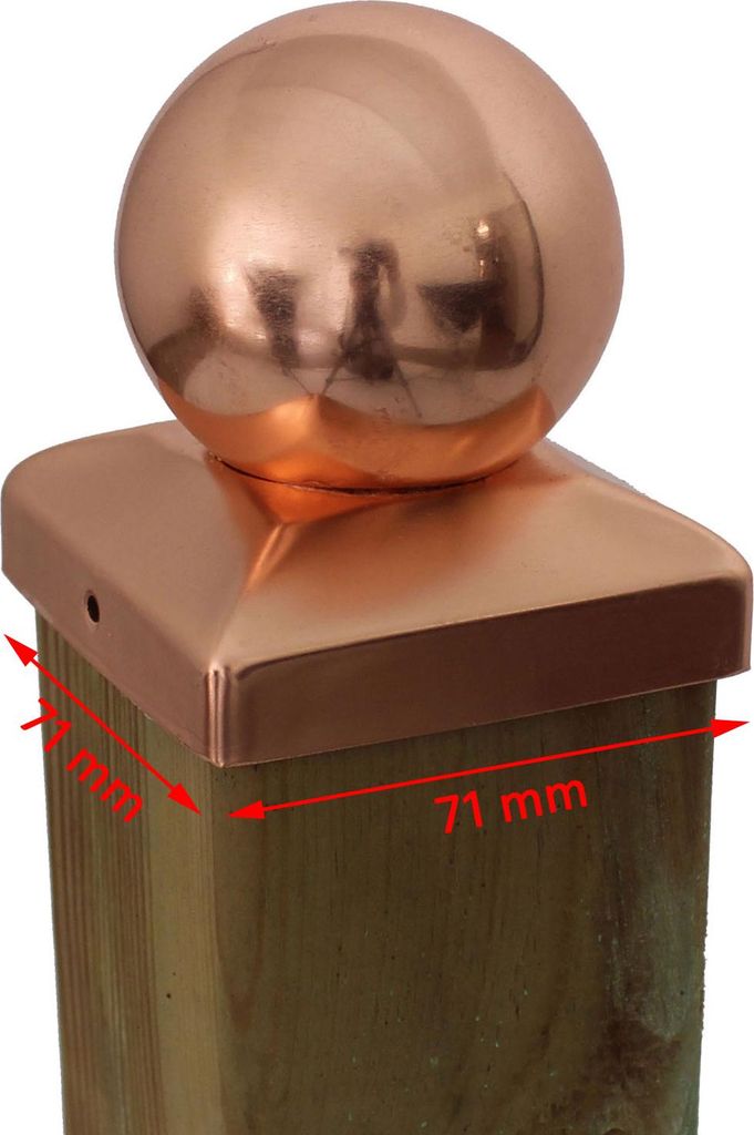 Pfostenkappe Kupfer 71 mm Kugel Abdeckkappe für Pfosten 7 x Produktbild 