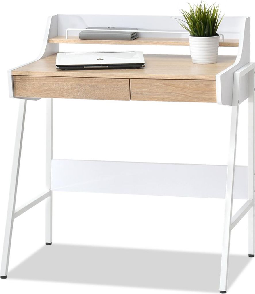 Biurko minimalistyczne RENO - białe / dąb sonoma Zdjęcie produktu 