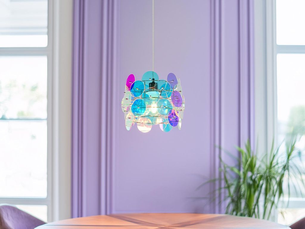 Kleine Retro LED Pendelleuchte Esstischlampe aus irisierendem Kunststoff, Ø 25cm