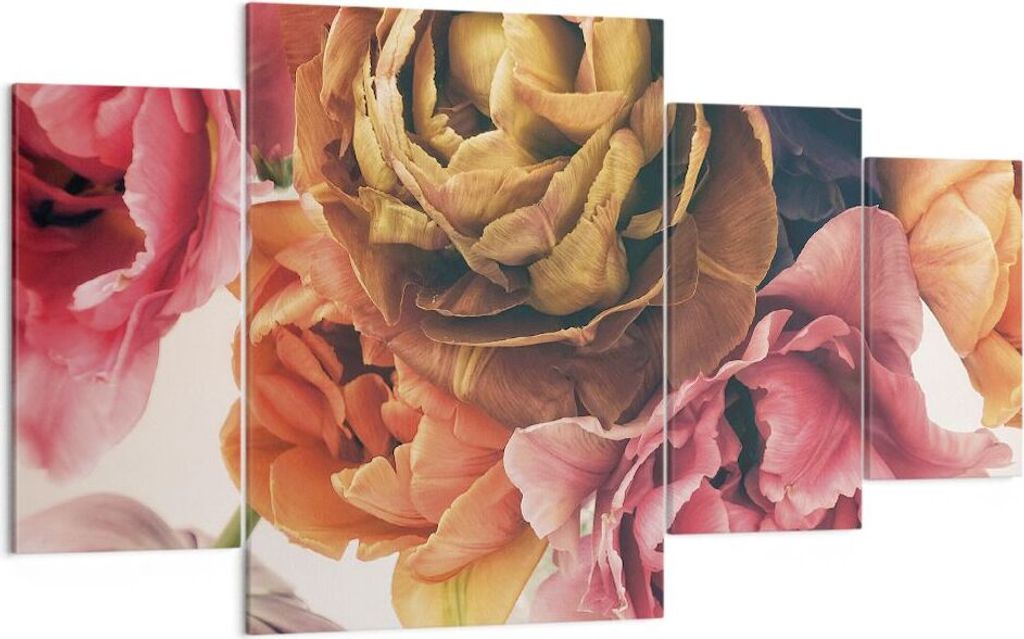 Bild auf Leinwand - Leinwandbild - 4 Teile - Blumenstrauß Blumen Braut - 160x90cm - Wand Bild - Wanddeko - Wandbilder - Leinwanddruck - Bilder - W...