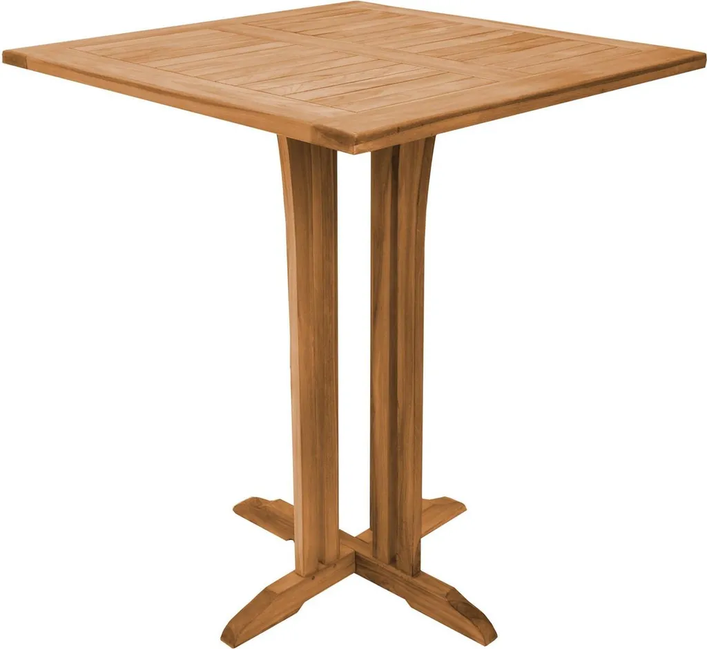 Table de bar pour terrasse et balcon Lucca en teck 90 cm style scandinave