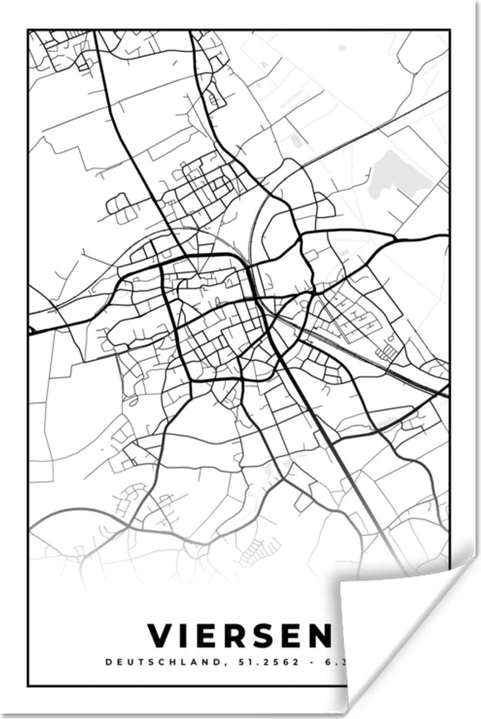 MuchoWow Poster Stadtplan - Viersen - Karte 60x90 cm - Wanddekoration