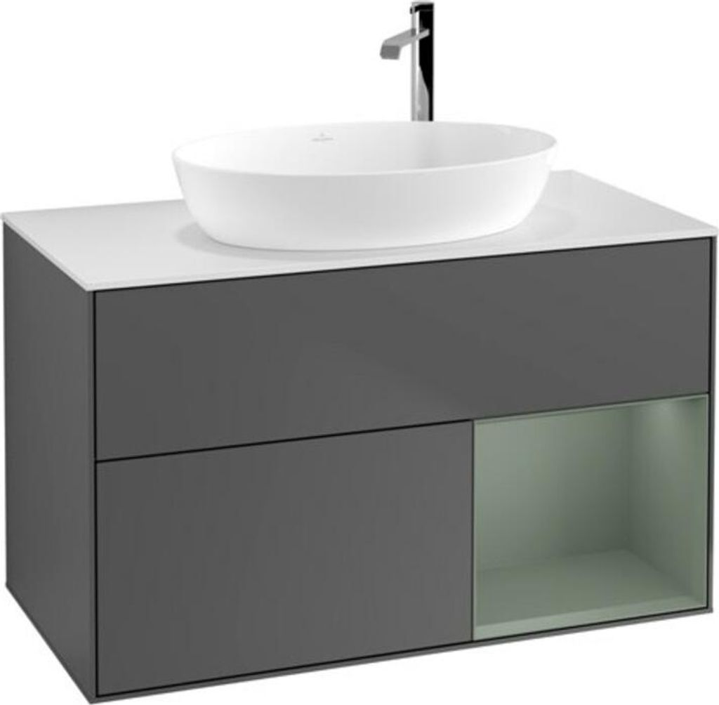 V&B Waschtischunterschrank Wandbeleuchtung Finion 100, Pl w m, Reg Oli. m Lac, Anthrac. m