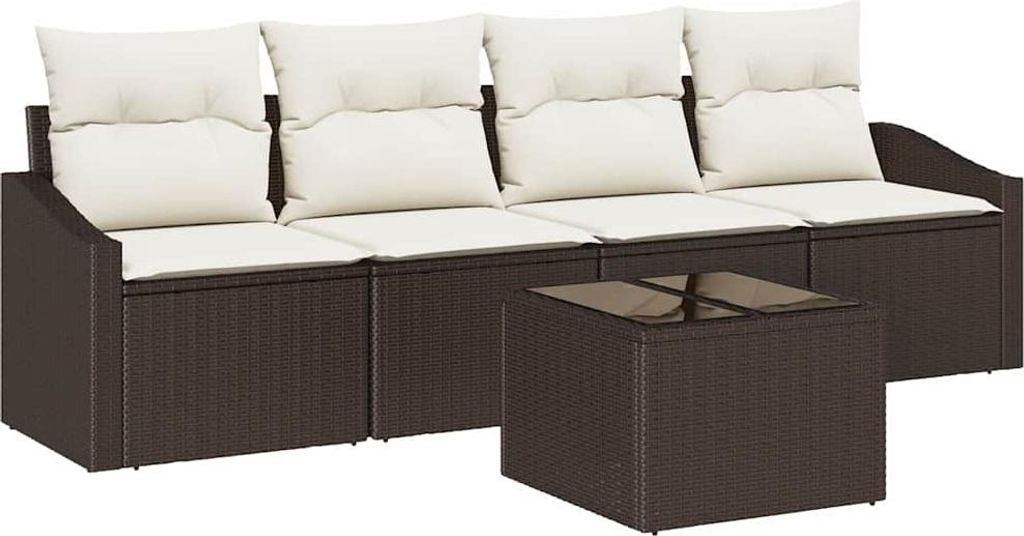 vidaXL Sofa Set mit Kissen 5 pcs Braun und Creme Poly-Rattan
