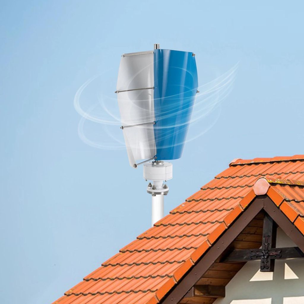Vertikalachsige Windturbine - Tragbarer Windgenerator 12V - 100W Maximalleistung - IP67 - Für Haus und Wohnmobil - Blau/Weiß