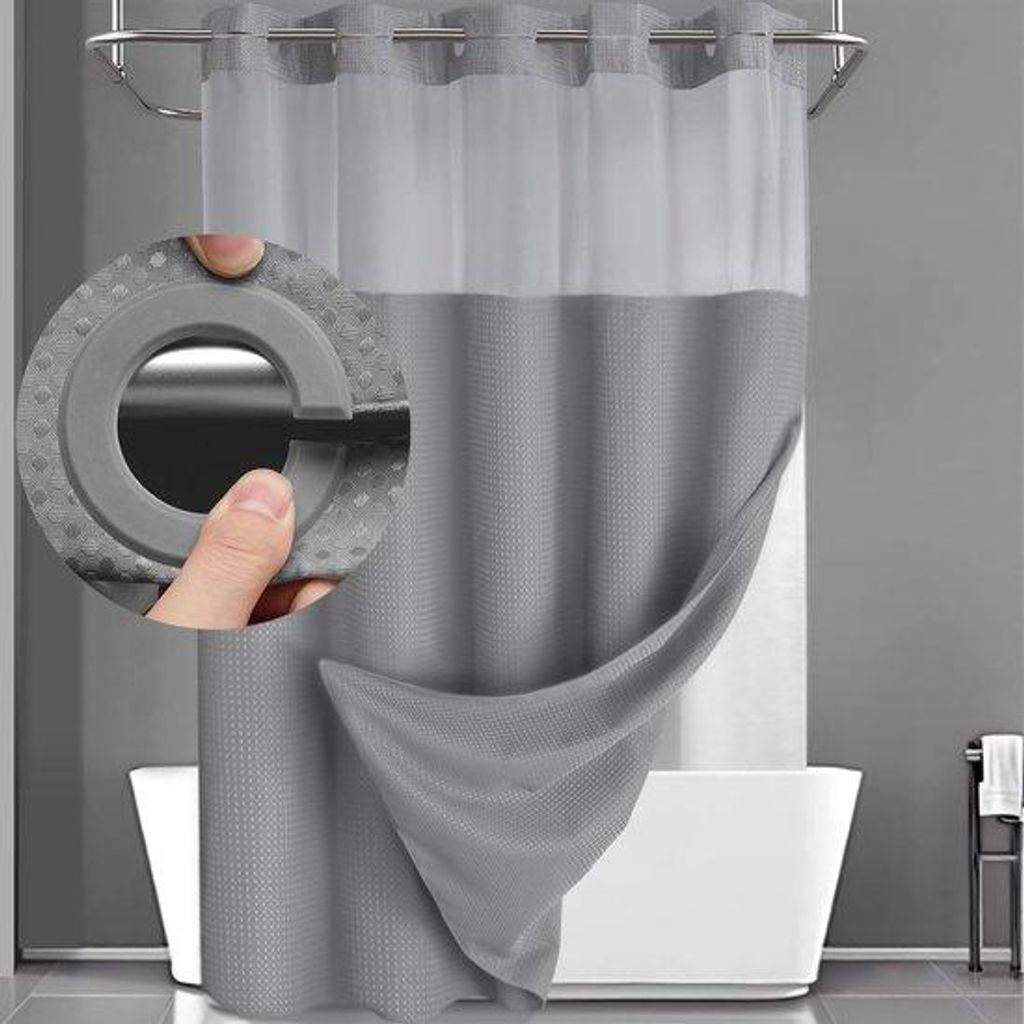 Grau waffelförmiges Duschvorhang ohne Haken mit Schnellverschluss, 190 x 180 cm groß, für die Dusche