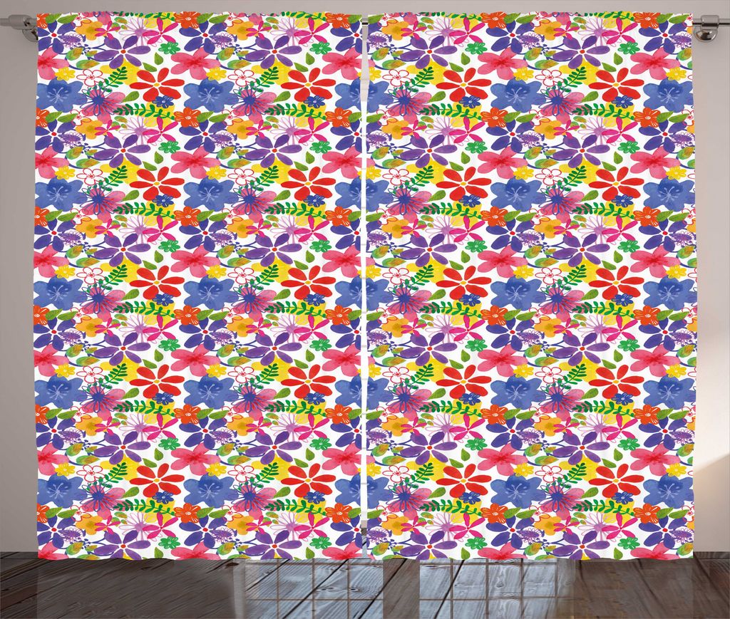 ABAKUHAUS Frühling Rustikaler Gardine, Blühend Blüten-Muster, Schlafzimmer Kräuselband Vorhang mit Schlaufen und Haken, 280 x 225 cm, Mehrfarbig